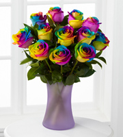 Time to Celebrate Rainbow Rose Bouquet - 12 Stems