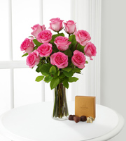 Pink Rose Bouquet with Godiva� Chocolate and Vase