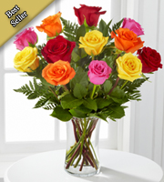 Spectacular Spring Assorted Roses with Vase