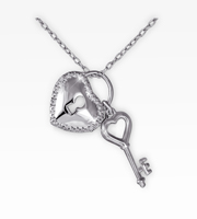 Diamond Accent Key & Heart Sterling Silver Pendant