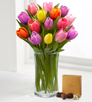 Rush of Color Assorted Tulip Bouquet with Chocolates